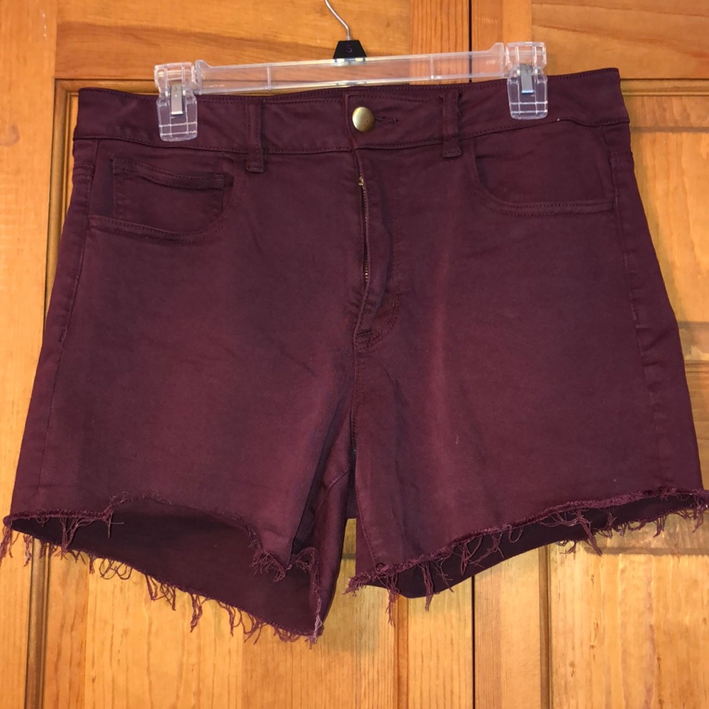 American Eagle High Rise Shortie Maroon Shorts